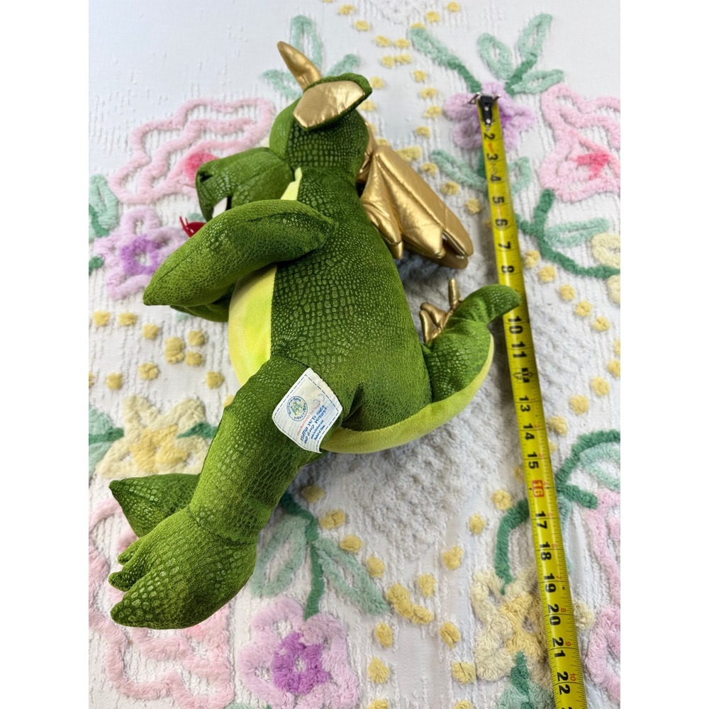 Build-A-Bear Workshop Green Dragon Plush Gold Wings Scaly Texture Fantasy 17" - Picture 9 of 10